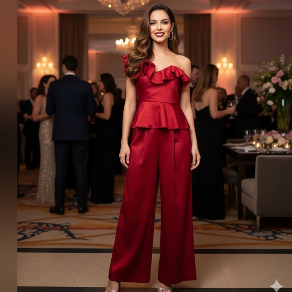 Muse By Marchesa One-Shoulder Ruffle Pants And Top